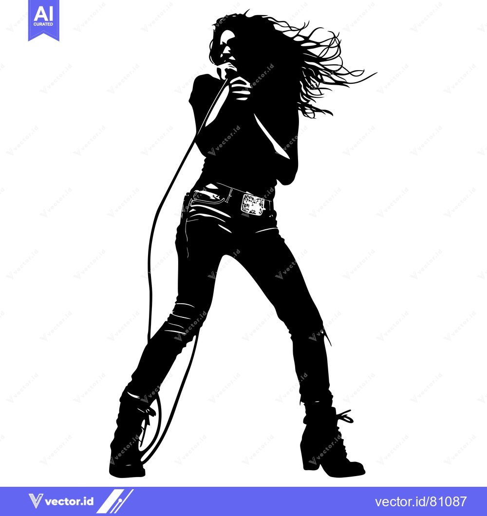 Premium Vector of Silhouette of a Woman Singing into a Microphone with Long Flowing Hair