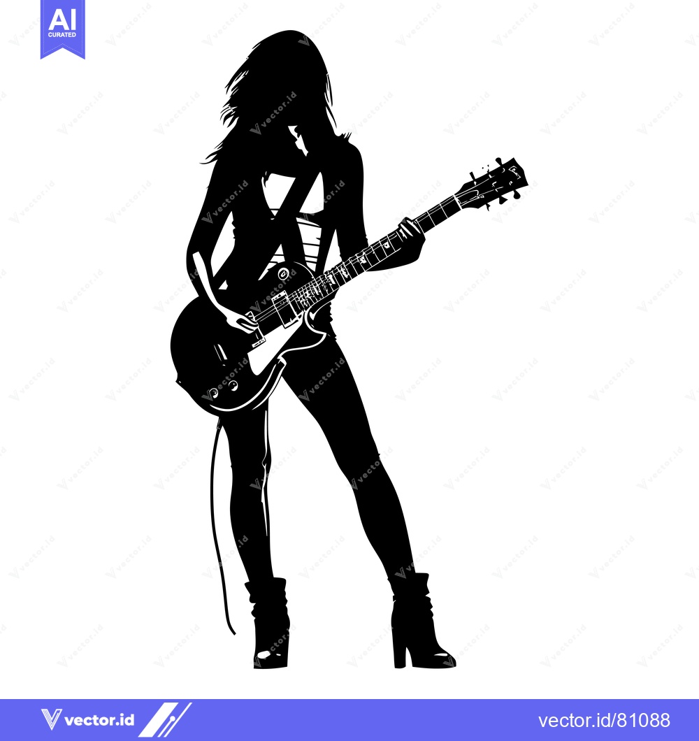 Premium Vector of Silhouette of a Woman Playing an Electric Guitar