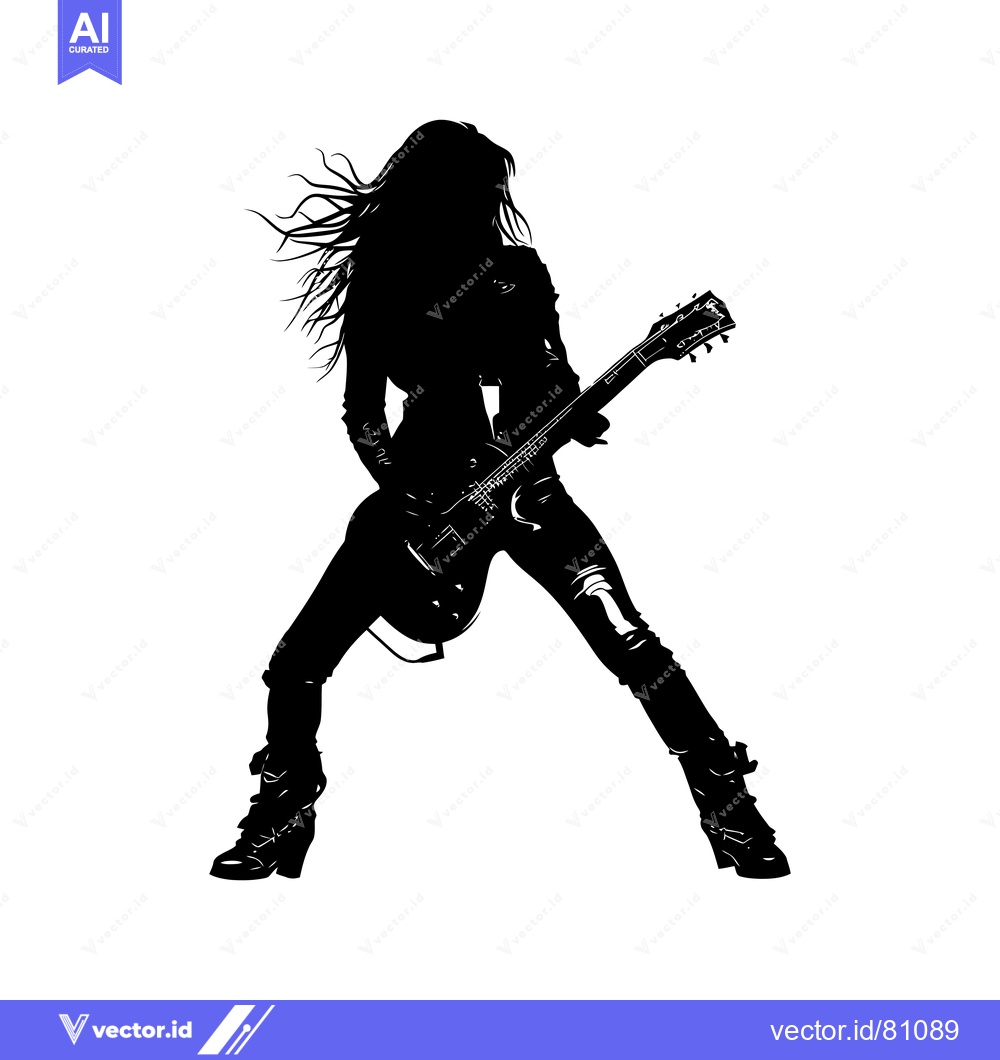 Premium Vector of A Silhouette of a Female Rock Star Playing an Electric Guitar