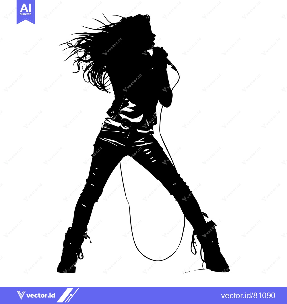 Premium Vector of Silhouette of a Female Rock Singer Performing on Stage