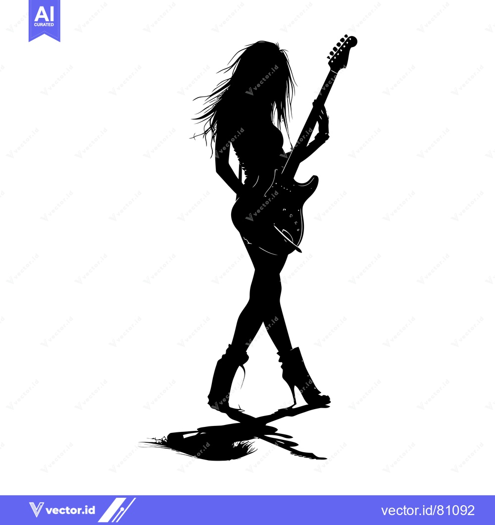 Premium Vector of Silhouette of a Woman Playing an Electric Guitar