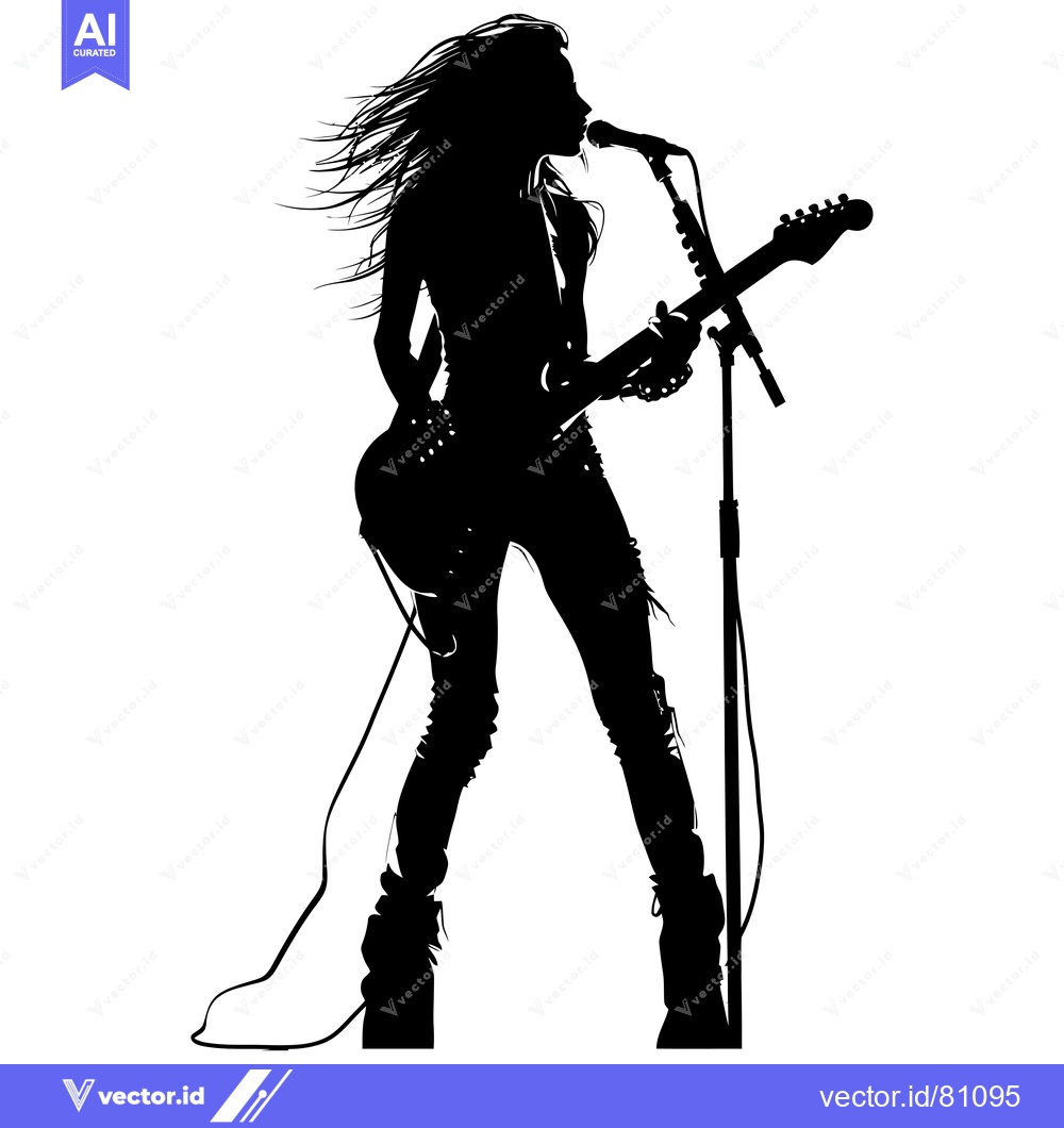 Premium Vector dari Silhouette of a Female Musician Singing and Playing Guitar
