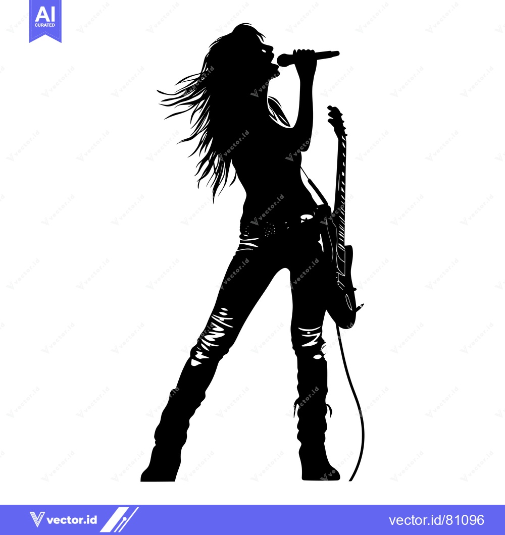 Premium Vector dari Silhouette of a Female Musician Singing and Playing Guitar