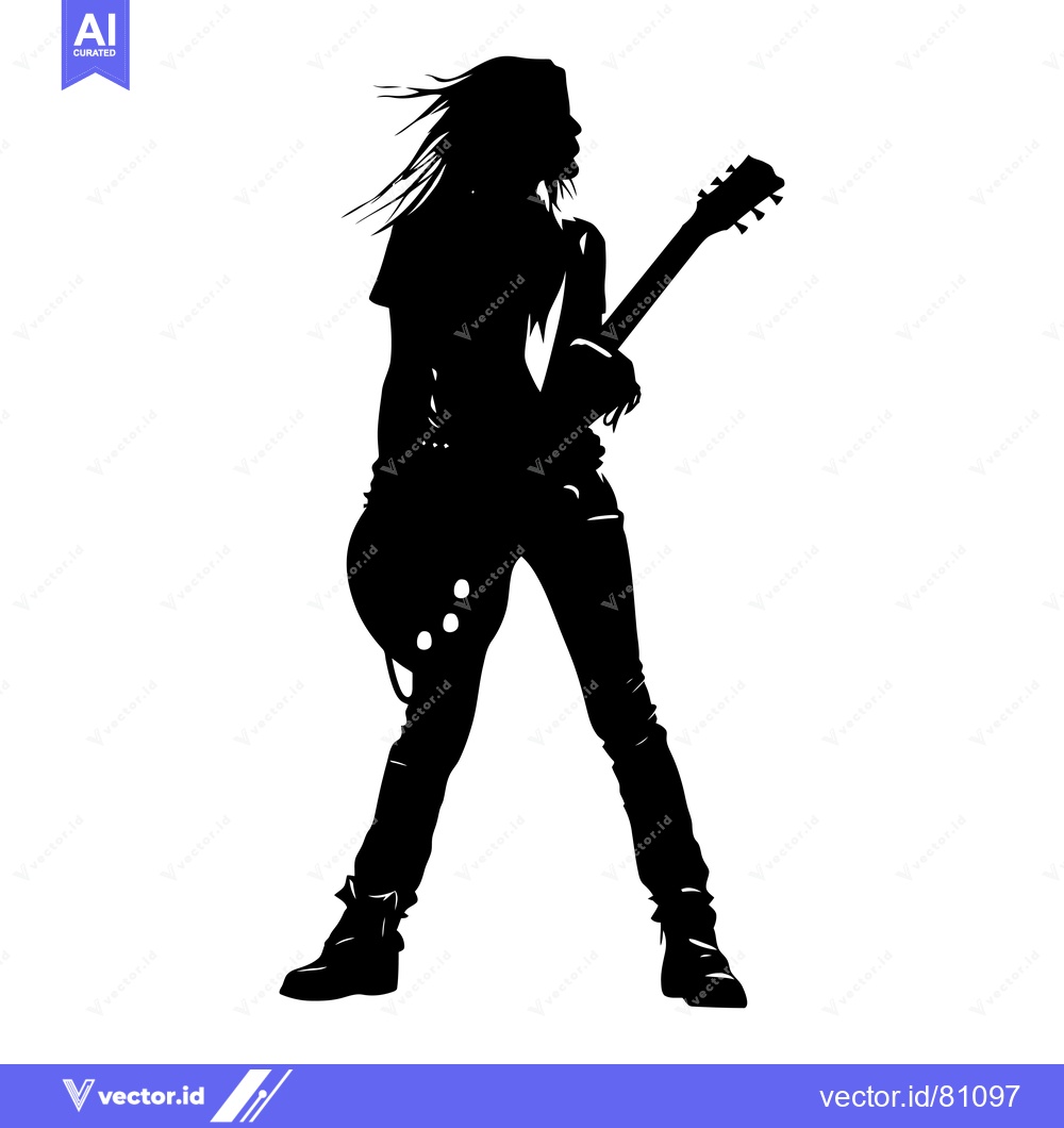 Premium Vector dari Silhouette of a Rock Musician Playing Electric Guitar