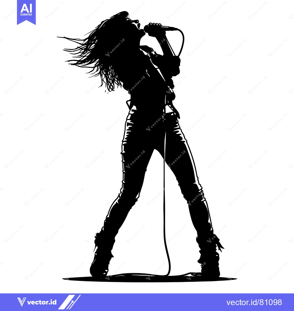 Premium Vector of Silhouette of a Female Rock Singer Performing with a Microphone