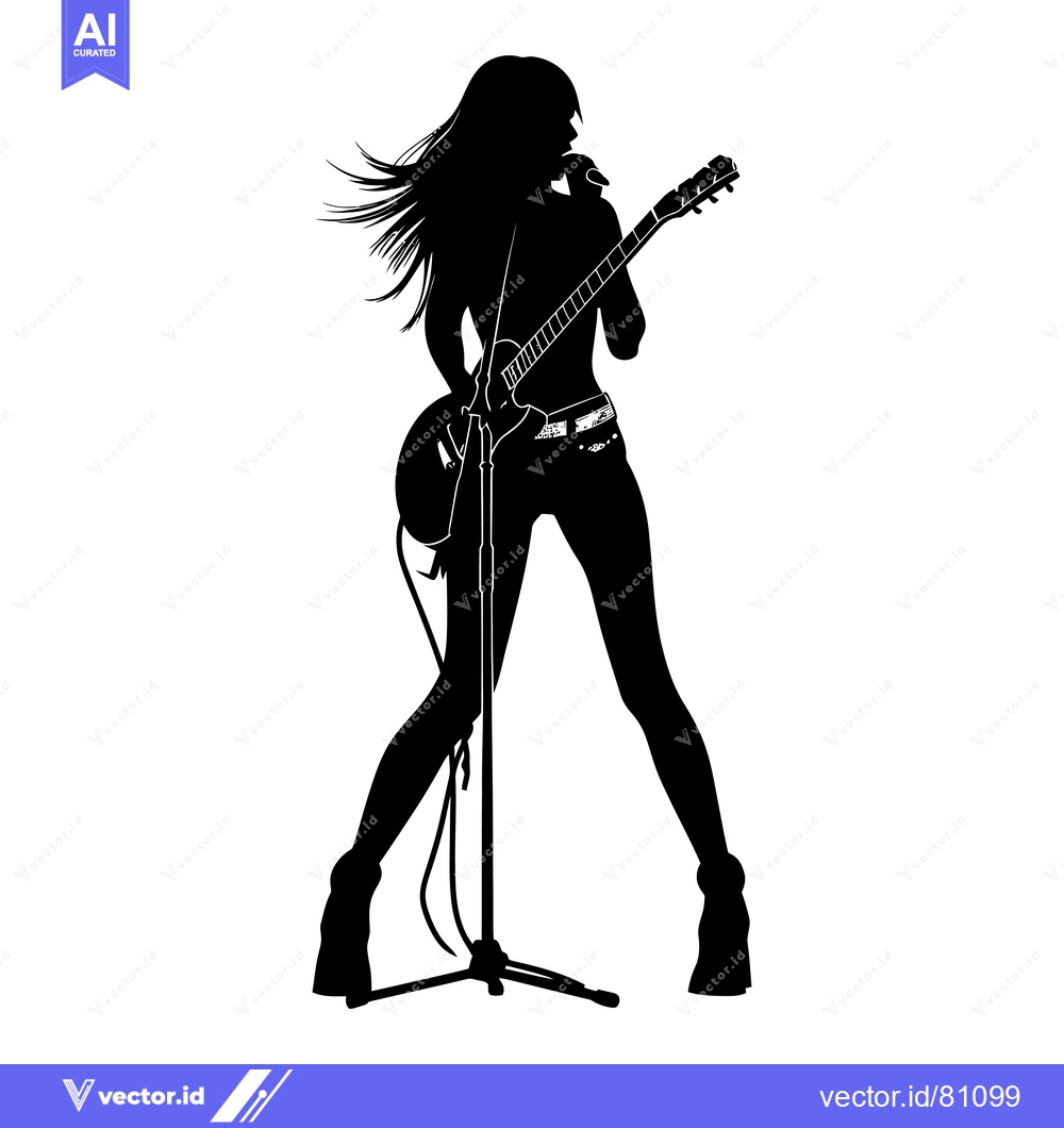 Premium Vector dari Silhouette of a woman playing a guitar and singing into a microphone