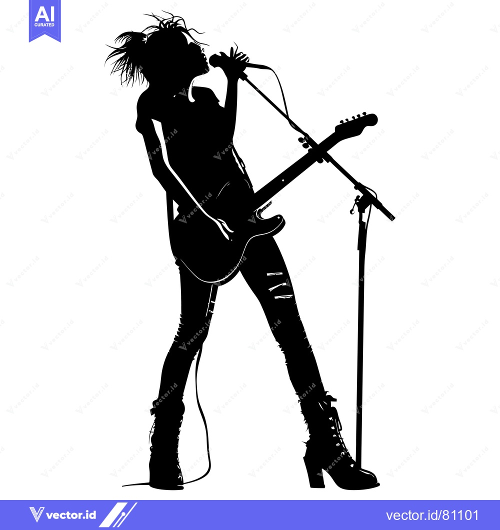 Premium Vector of Silhouette of a Female Rock Musician Singing and Playing Guitar