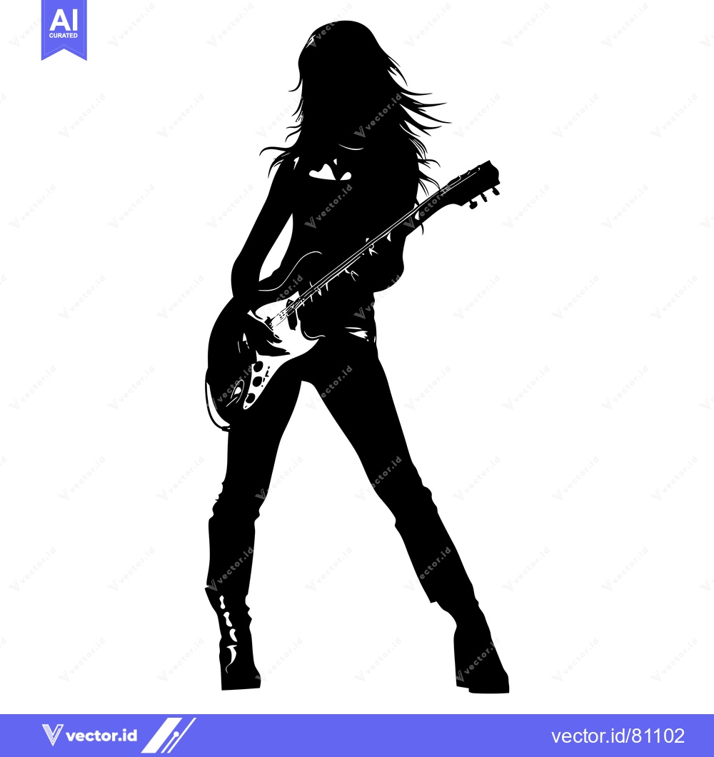 Premium Vector dari Silhouette of a Woman Playing an Electric Guitar