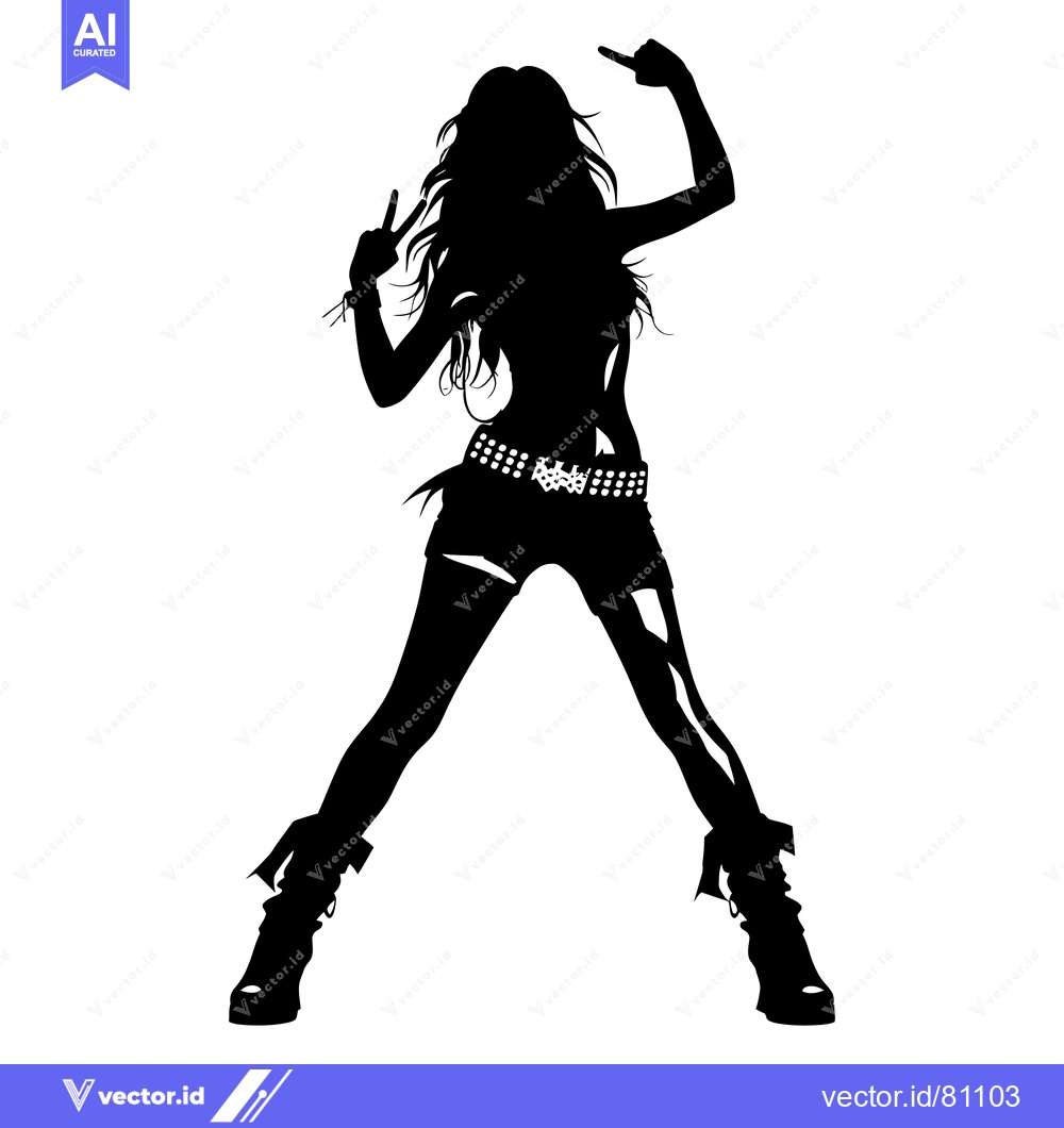 Premium Vector dari Silhouette of a woman wearing shorts and boots, posing with peace sign