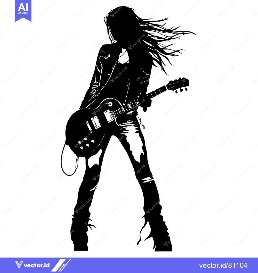 Premium Vector dari Silhouette of a Woman Playing Electric Guitar