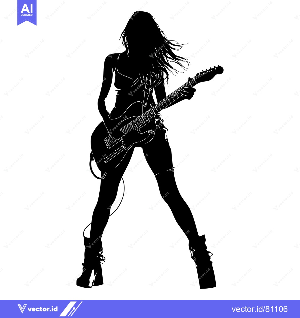 Premium Vector dari Silhouette of a Woman Playing an Electric Guitar