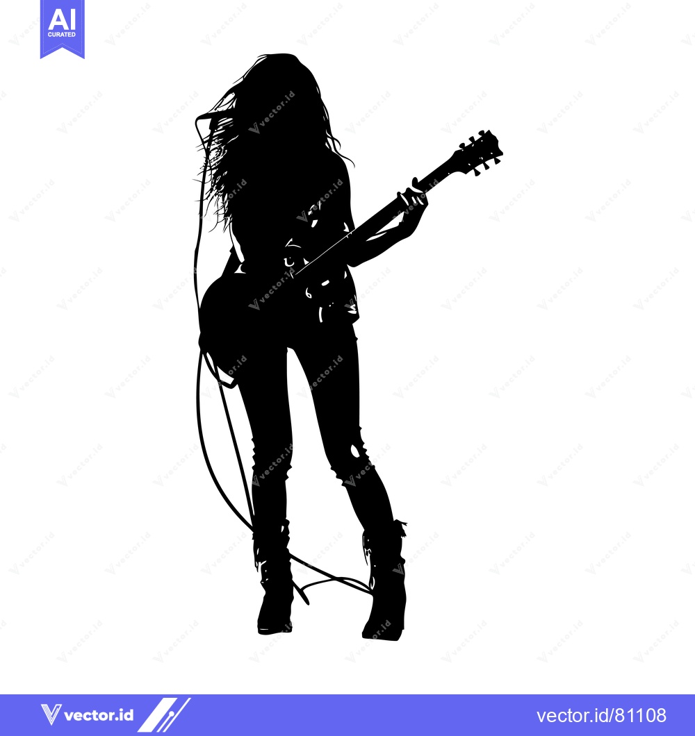 Premium Vector dari Silhouette of a Female Musician Playing an Electric Guitar