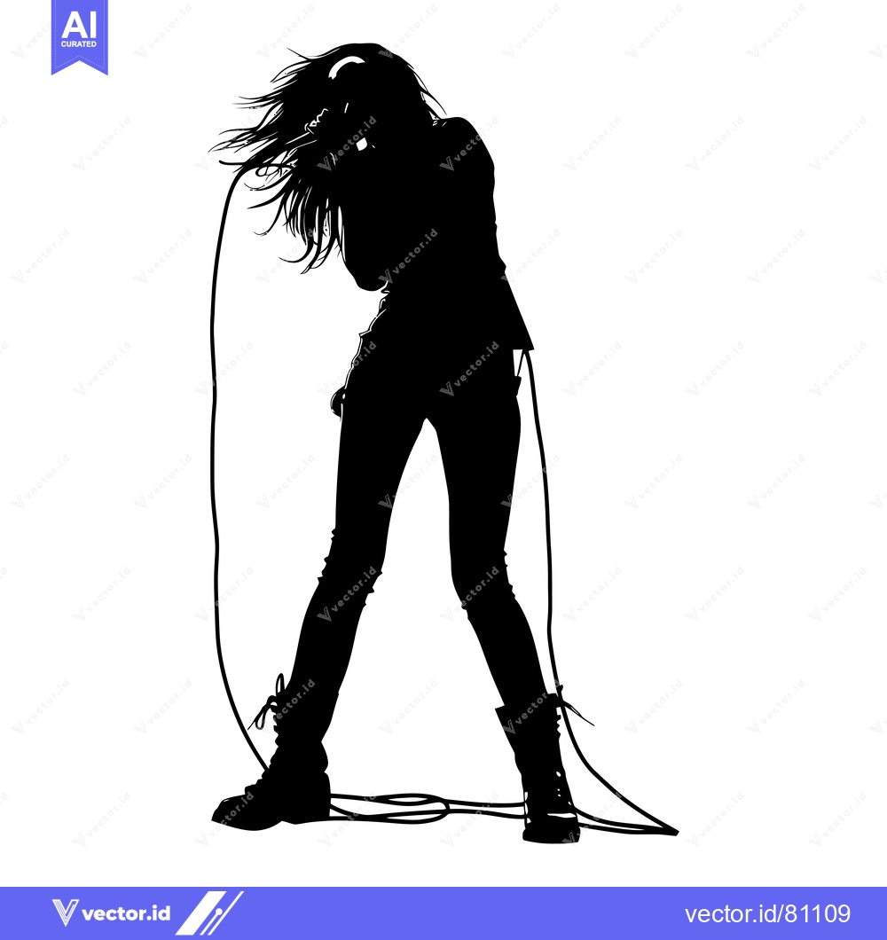 Premium Vector dari Silhouette of a Female Musician Singing into a Microphone