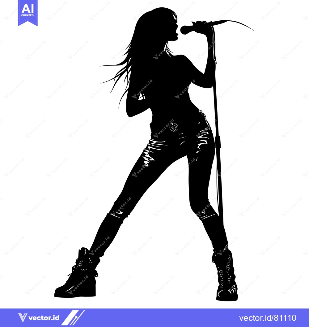 Premium Vector of Silhouette of a Female Singer Performing with a Microphone