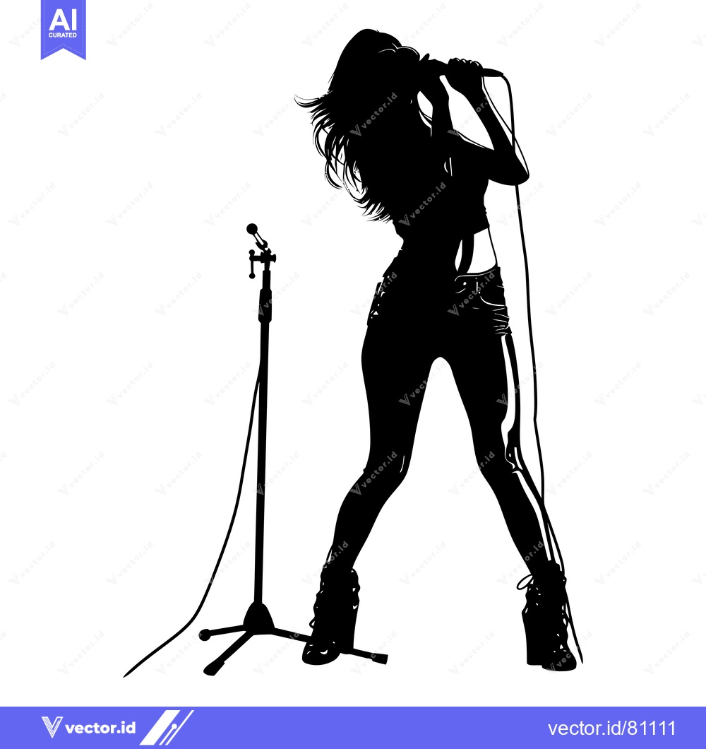 Premium Vector dari Silhouette of a Woman Singing with a Microphone on a Stand