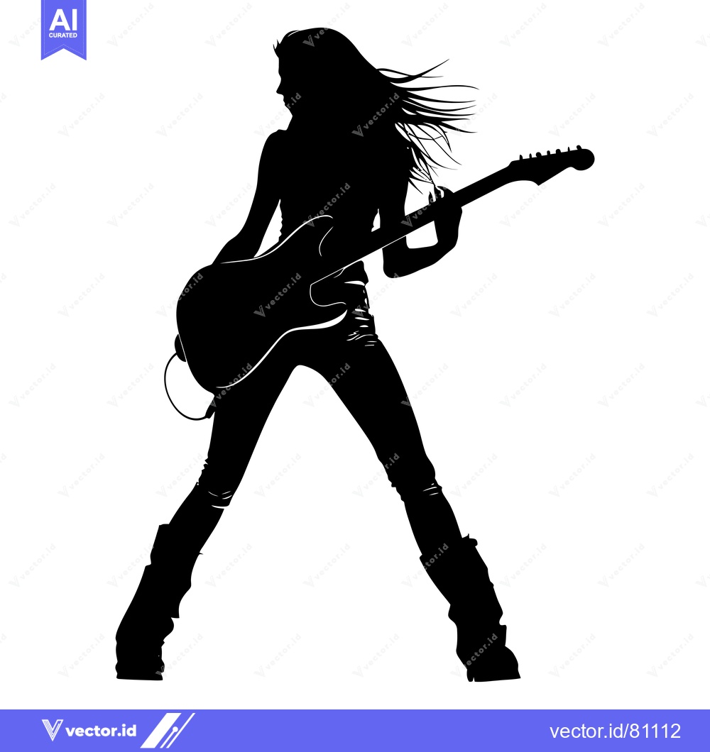 Premium Vector of Silhouette of a Woman Playing an Electric Guitar