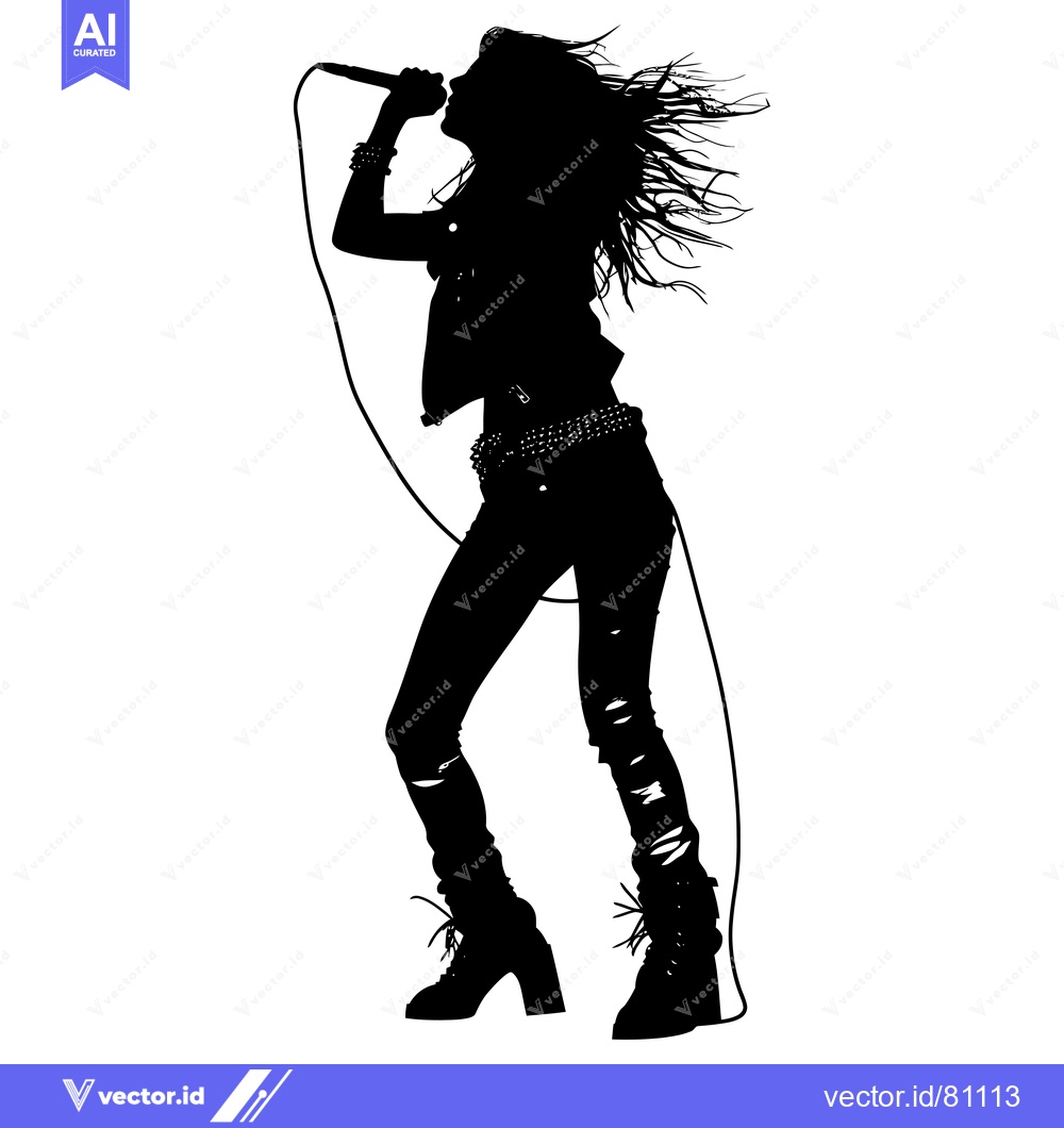 Premium Vector of Silhouette of a Female Rock Singer Performing with a Microphone