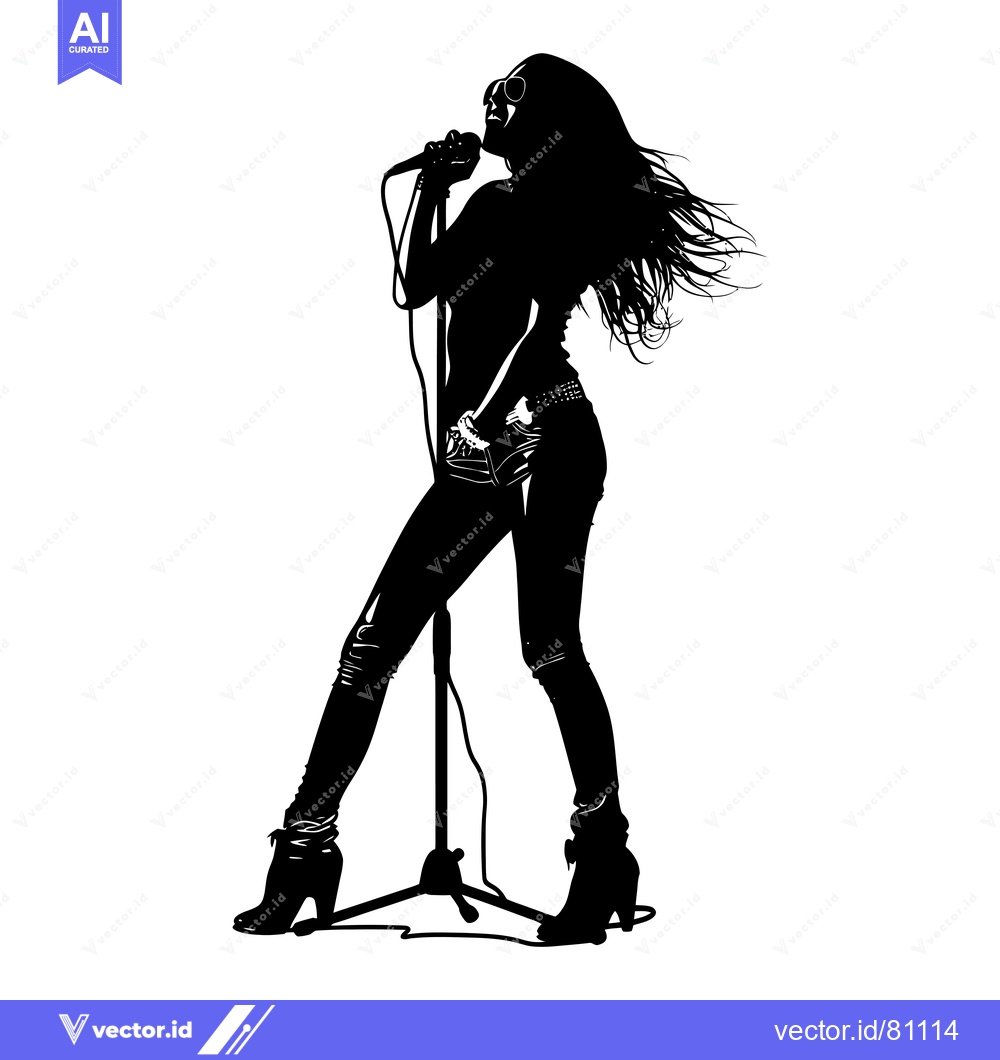 Premium Vector dari Silhouette of a Woman Singing into a Microphone