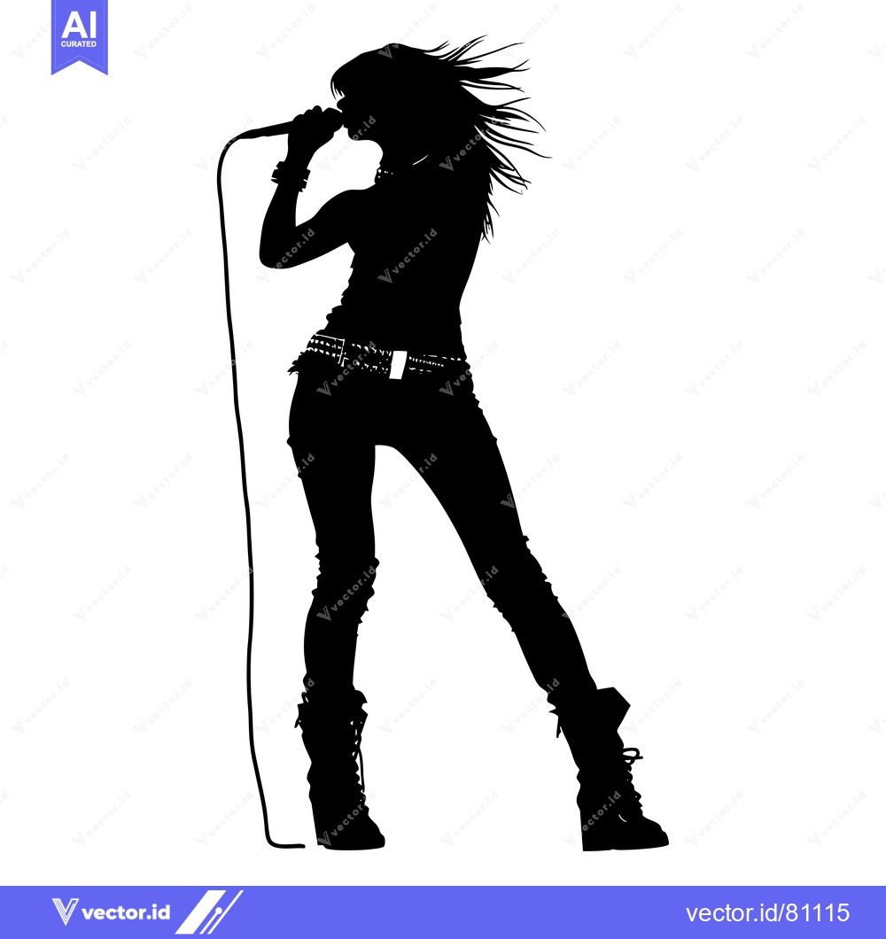 Premium Vector dari Silhouette of a Woman Singing into a Microphone
