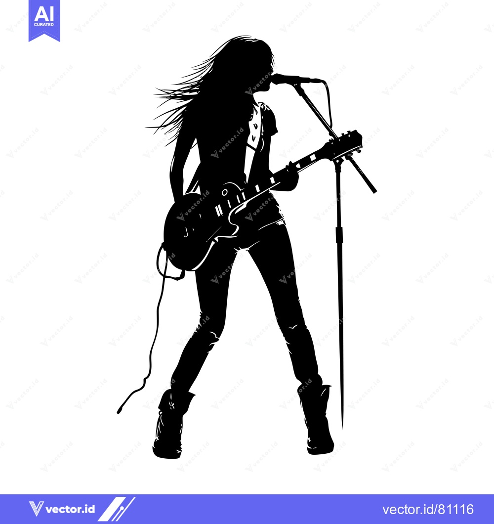 Premium Vector of Silhouette of a Female Rock Musician Singing and Playing Guitar