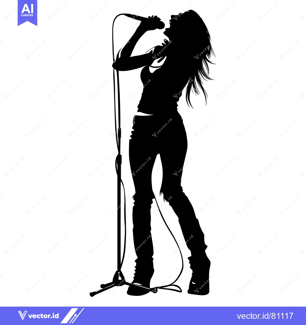 Premium Vector of Silhouette of a Female Singer Performing with a Microphone