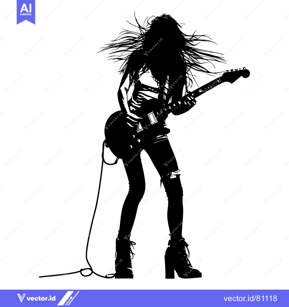 Premium Vector of Silhouette of a Woman Playing an Electric Guitar