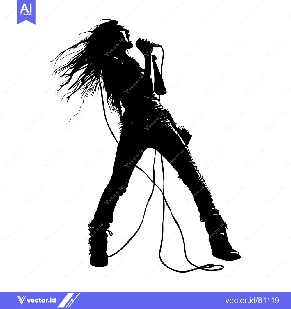 Premium Vector of Silhouette of a Female Rock Singer Performing with a Microphone
