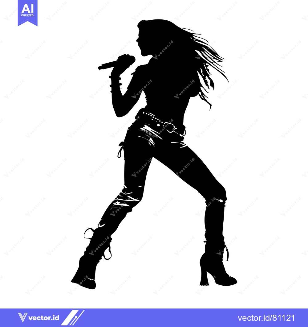 Premium Vector dari Silhouette of a female rock singer holding a microphone