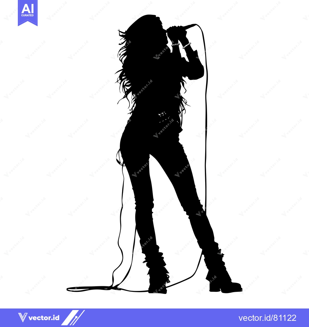 Premium Vector dari Silhouette of a Female Singer Performing with a Microphone