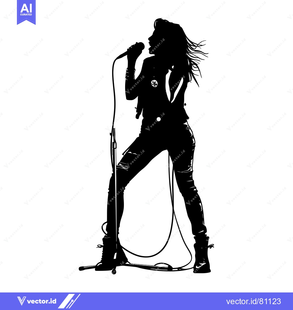 Premium Vector of Silhouette of a female singer performing with a microphone
