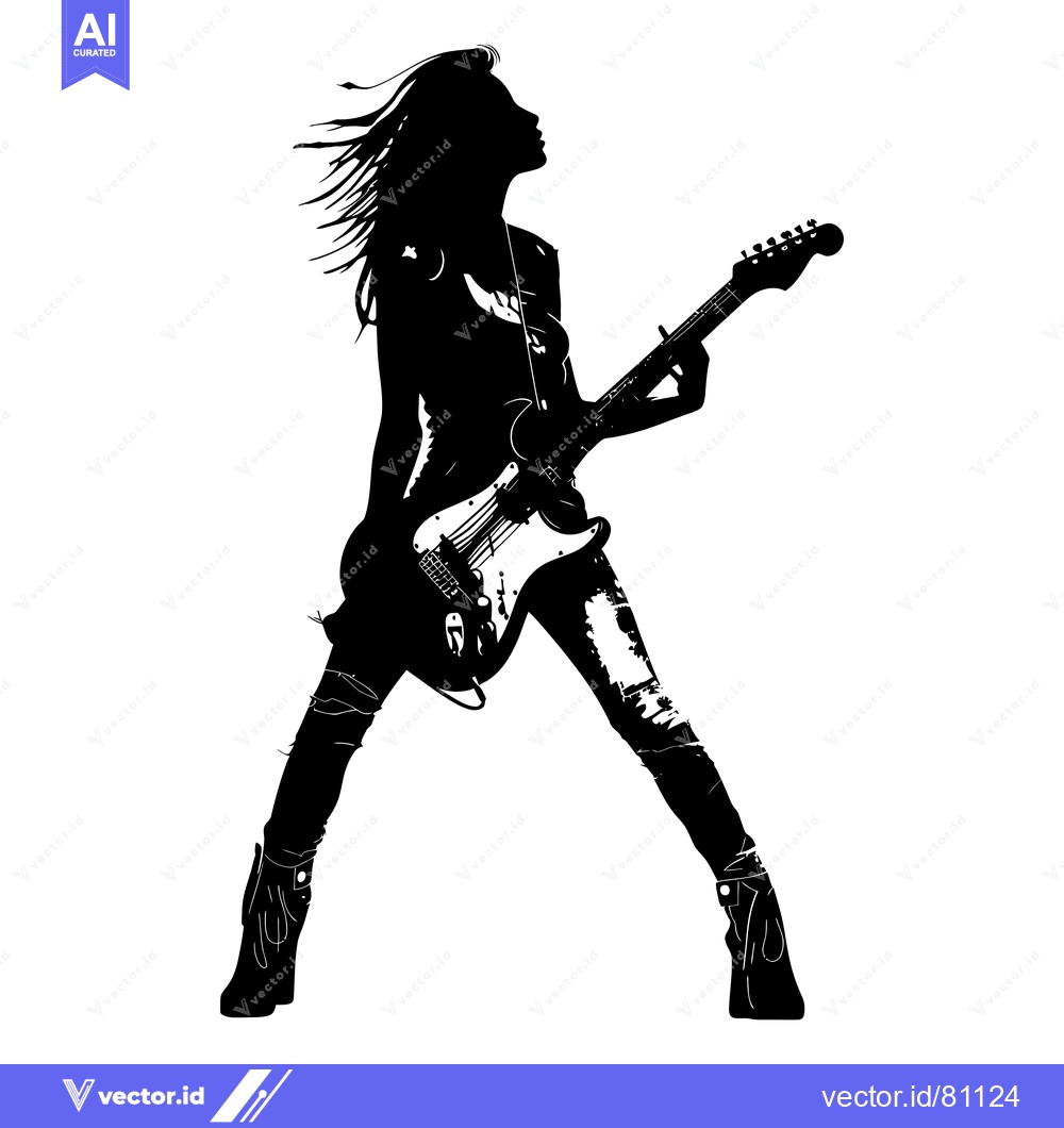 Premium Vector dari Silhouette of a Woman Playing an Electric Guitar