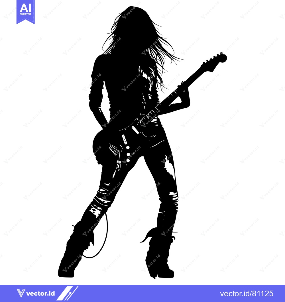 Premium Vector dari Silhouette of a Woman Playing an Electric Guitar