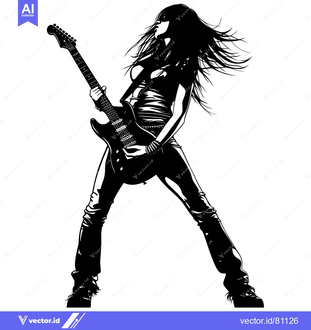 Premium Vector of Silhouette of a woman playing an electric guitar