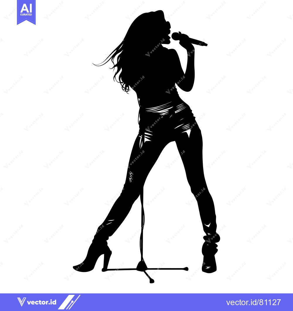 Premium Vector of Silhouette of a Female Singer Holding a Microphone