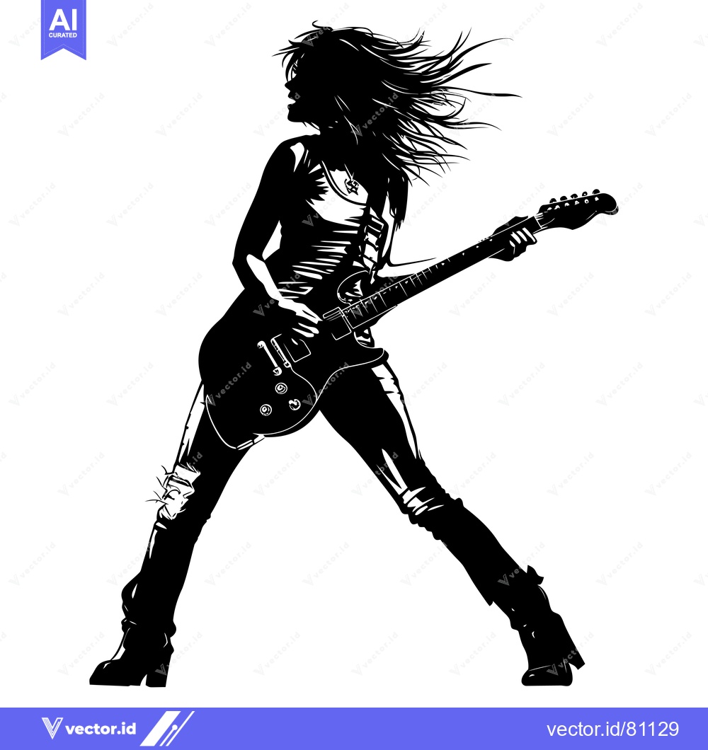 Premium Vector of A Silhouette of a Female Rock Star Playing Guitar