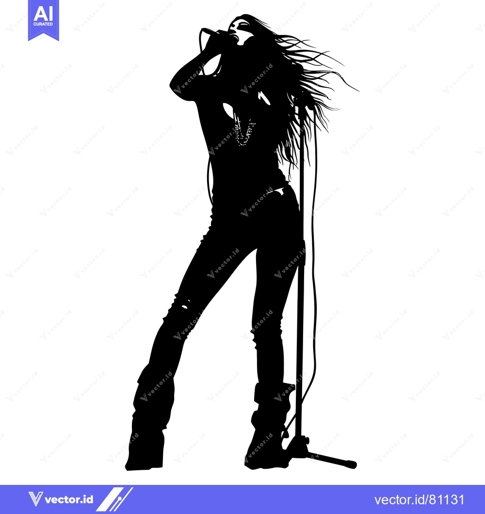 Premium Vector dari Silhouette of a Female Singer Performing with a Microphone
