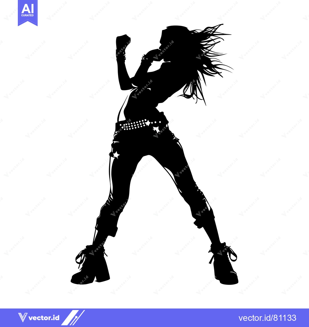 Premium Vector dari Silhouette of a woman with windblown hair posing with a clenched fist