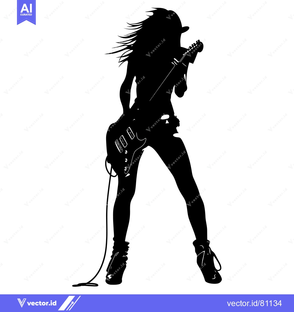 Premium Vector of Silhouette of a Female Rock Musician Playing Guitar
