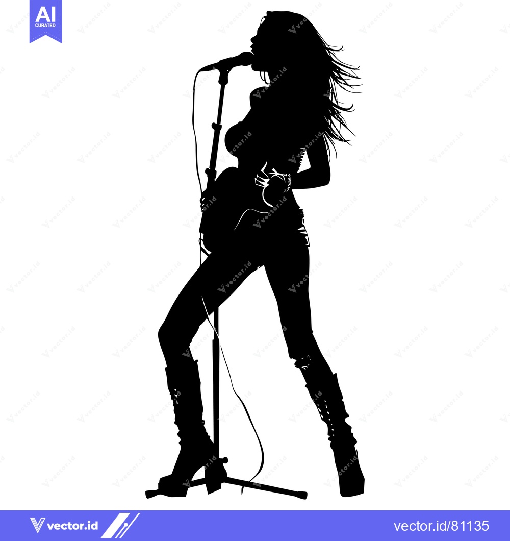 Premium Vector dari Silhouette of a Female Musician Singing into a Microphone While Holdin