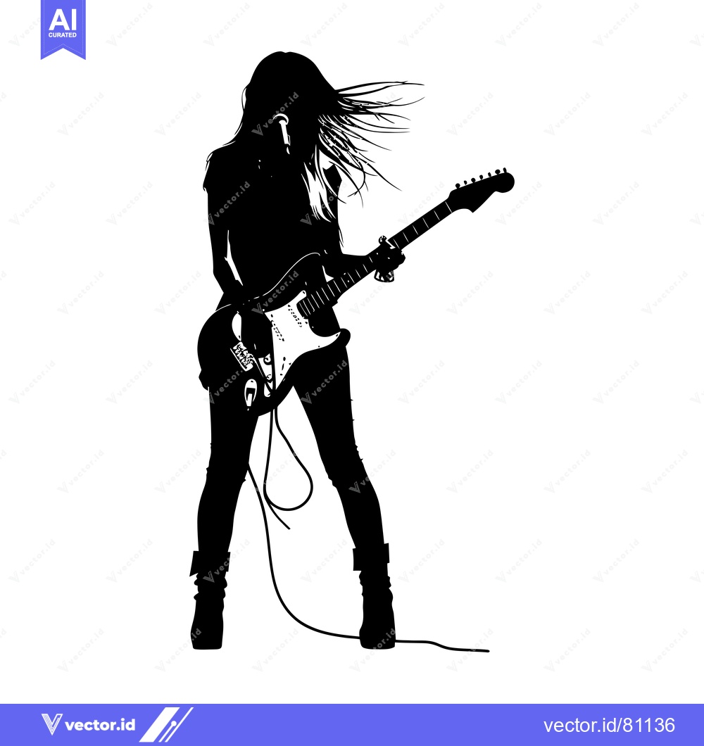 Premium Vector dari Silhouette of a Woman Playing an Electric Guitar