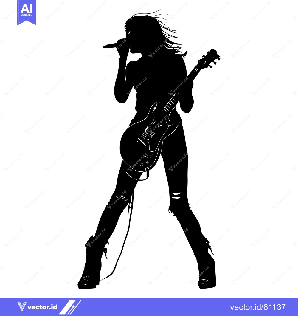 Premium Vector of Silhouette of a Female Rock Star Singing and Playing Guitar