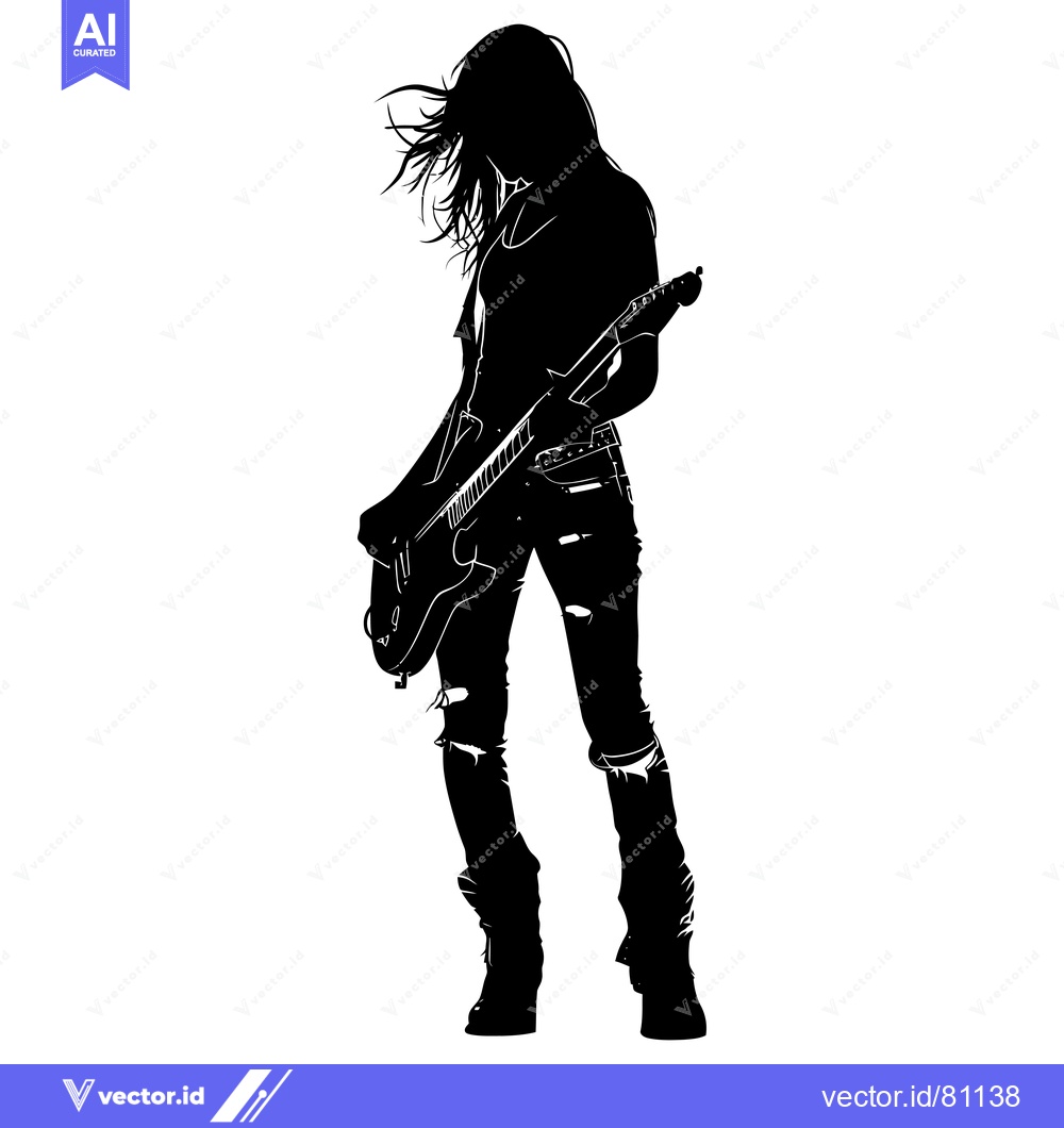 Premium Vector of Silhouette of a Woman with Wavy Hair Playing an Electric Guitar