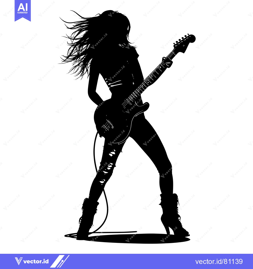Premium Vector of Silhouette of a Woman Playing an Electric Guitar