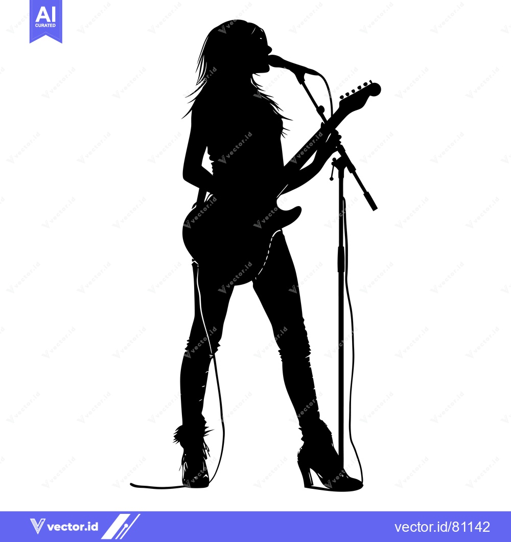 Premium Vector of Silhouette of a Female Rock Star Singing and Playing Guitar