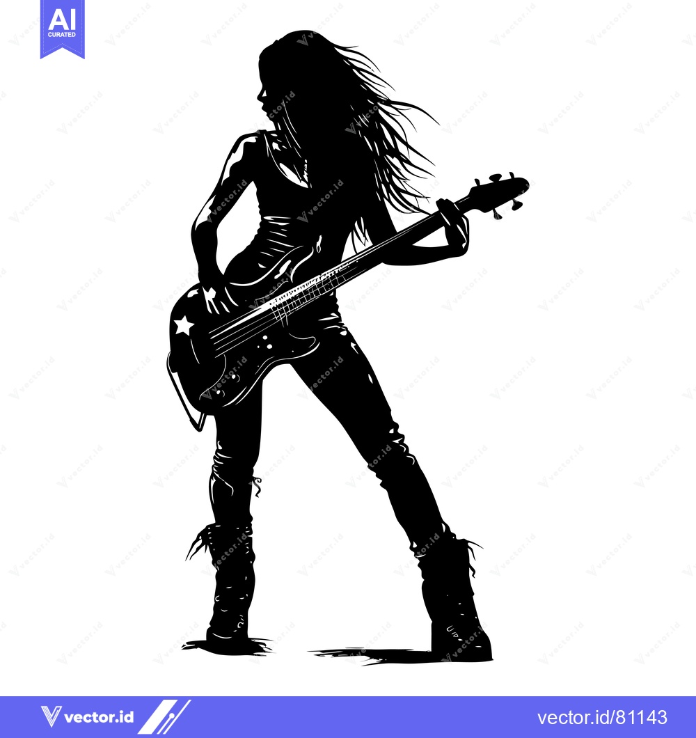 Premium Vector of Silhouette of a Woman Playing an Electric Bass Guitar