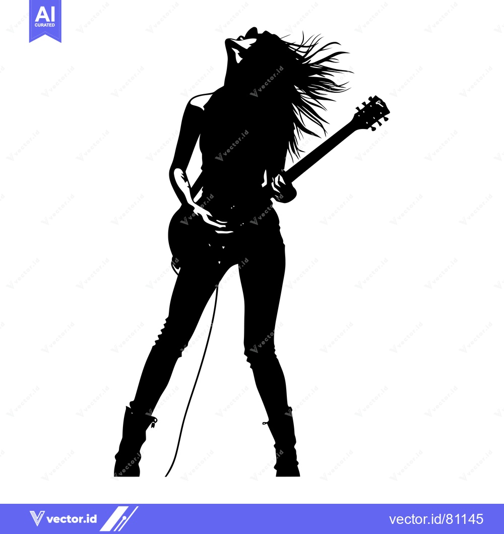 Premium Vector dari Silhouette of a Woman Playing an Electric Guitar