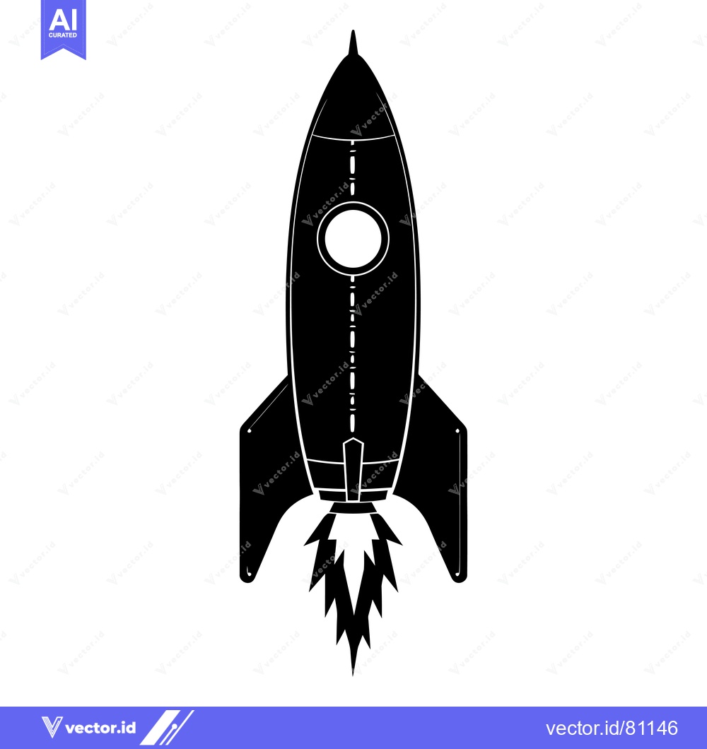 Premium Vector of Black and white silhouette of a rocket taking off