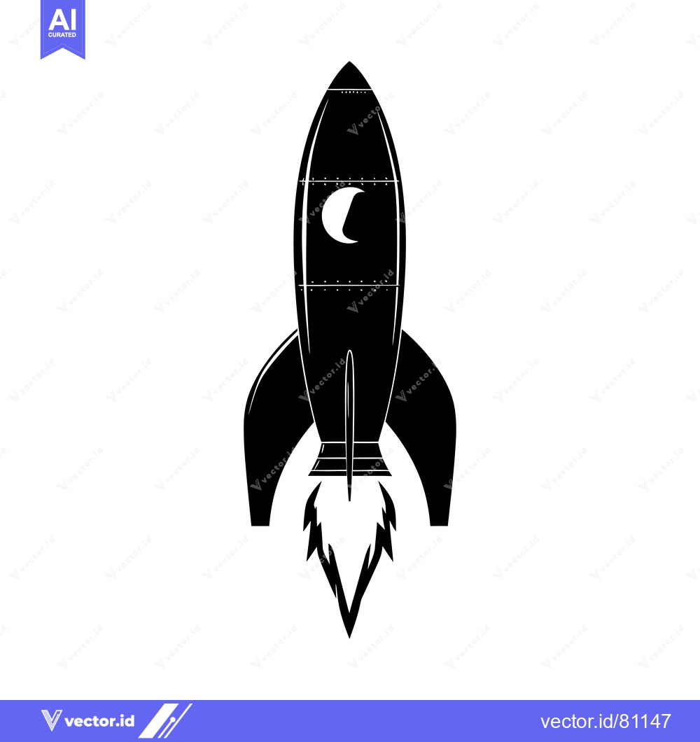 Premium Vector dari Black and White Rocket Ship With Crescent Moon Icon