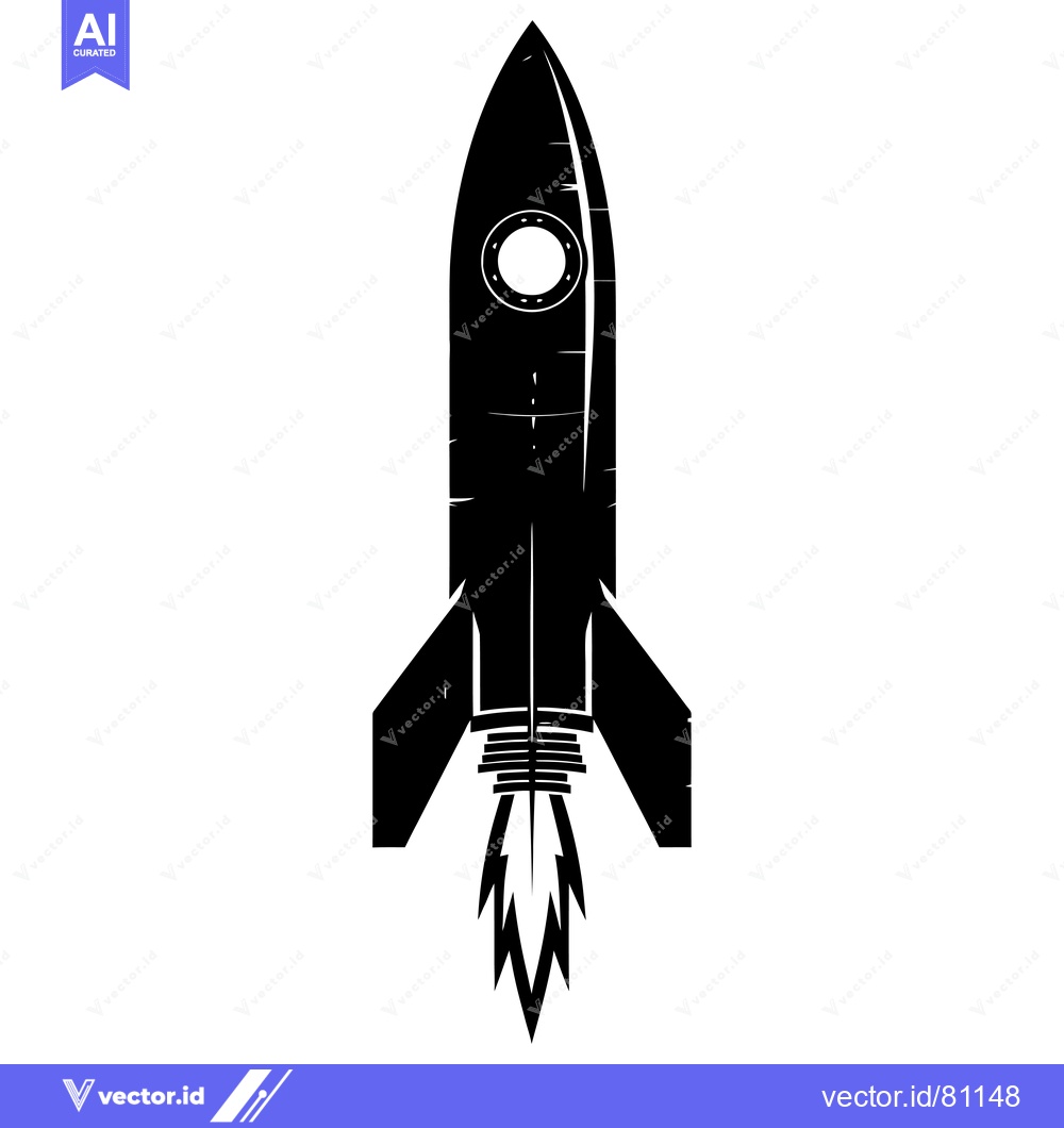 Premium Vector dari Black and White Silhouette of a Rocket Launching into Space