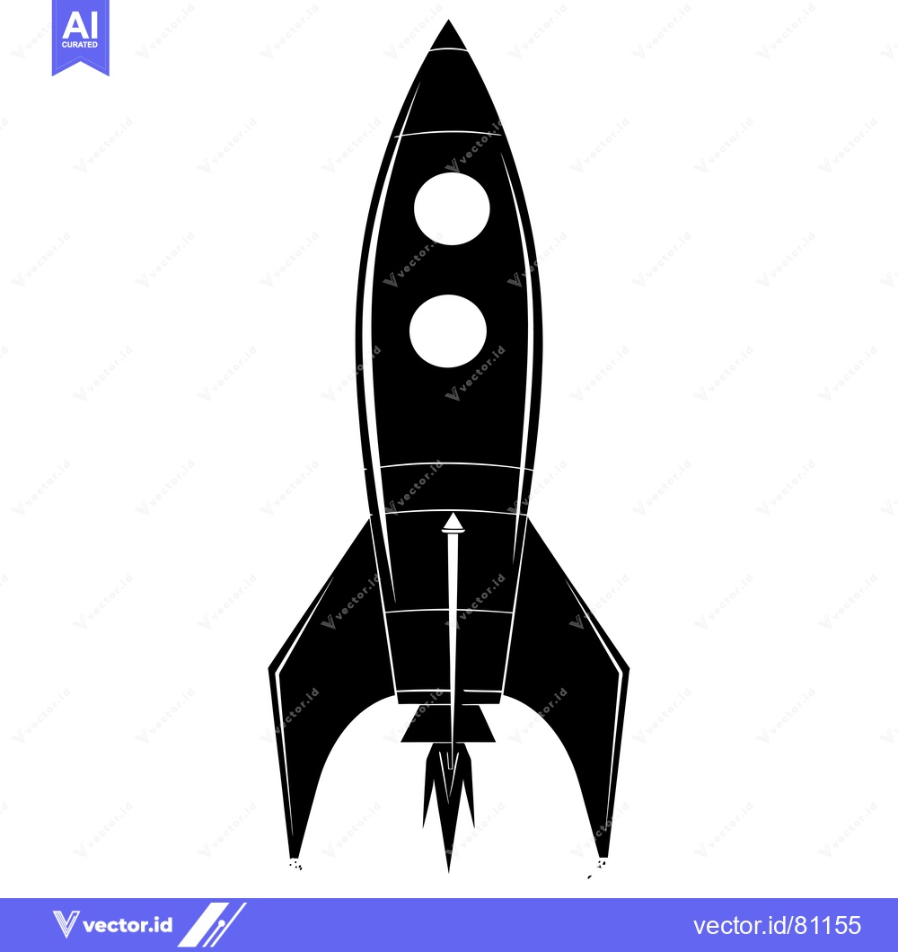 Premium Vector dari Black and White Silhouette of a Rocket Taking Off